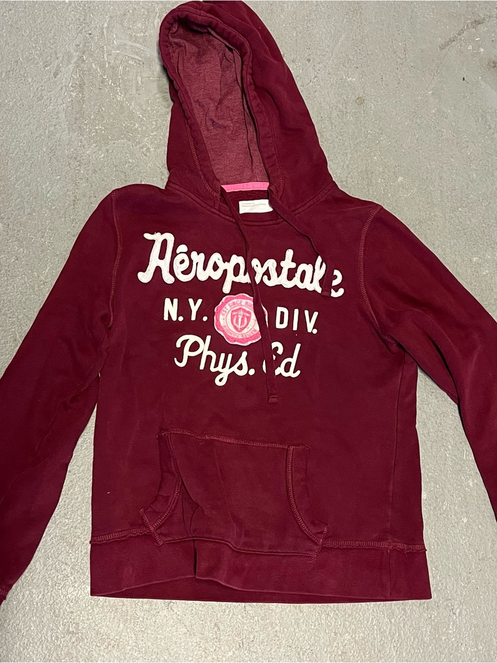 Aeropostale Burgundy Hooded Sweatshirt with Logo Applique